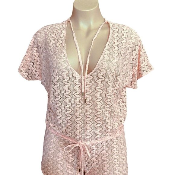 MELISSA ODABASH Lace Beach Cover-Up Women Small Peach Sheer‎ Summer Romper Italy - Picture 4 of 15